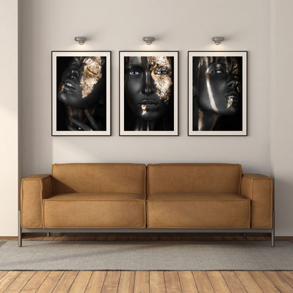 Set of 3- Black & Golden Women Framed Wall Art