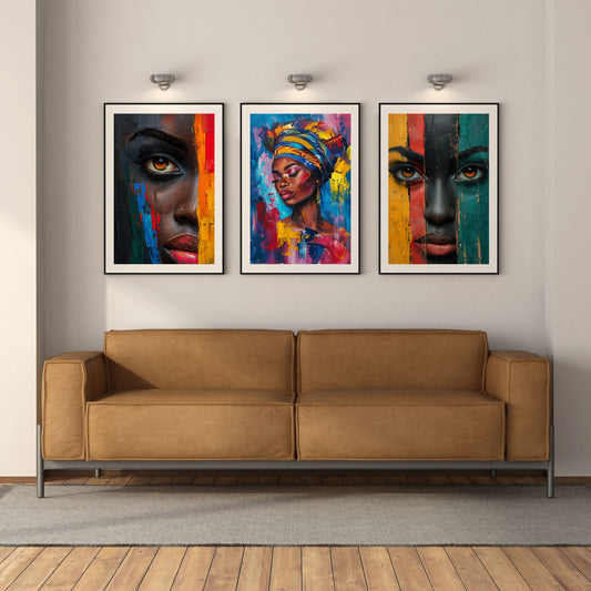 Set of 3-African Women Pop Art Framed Wall Art