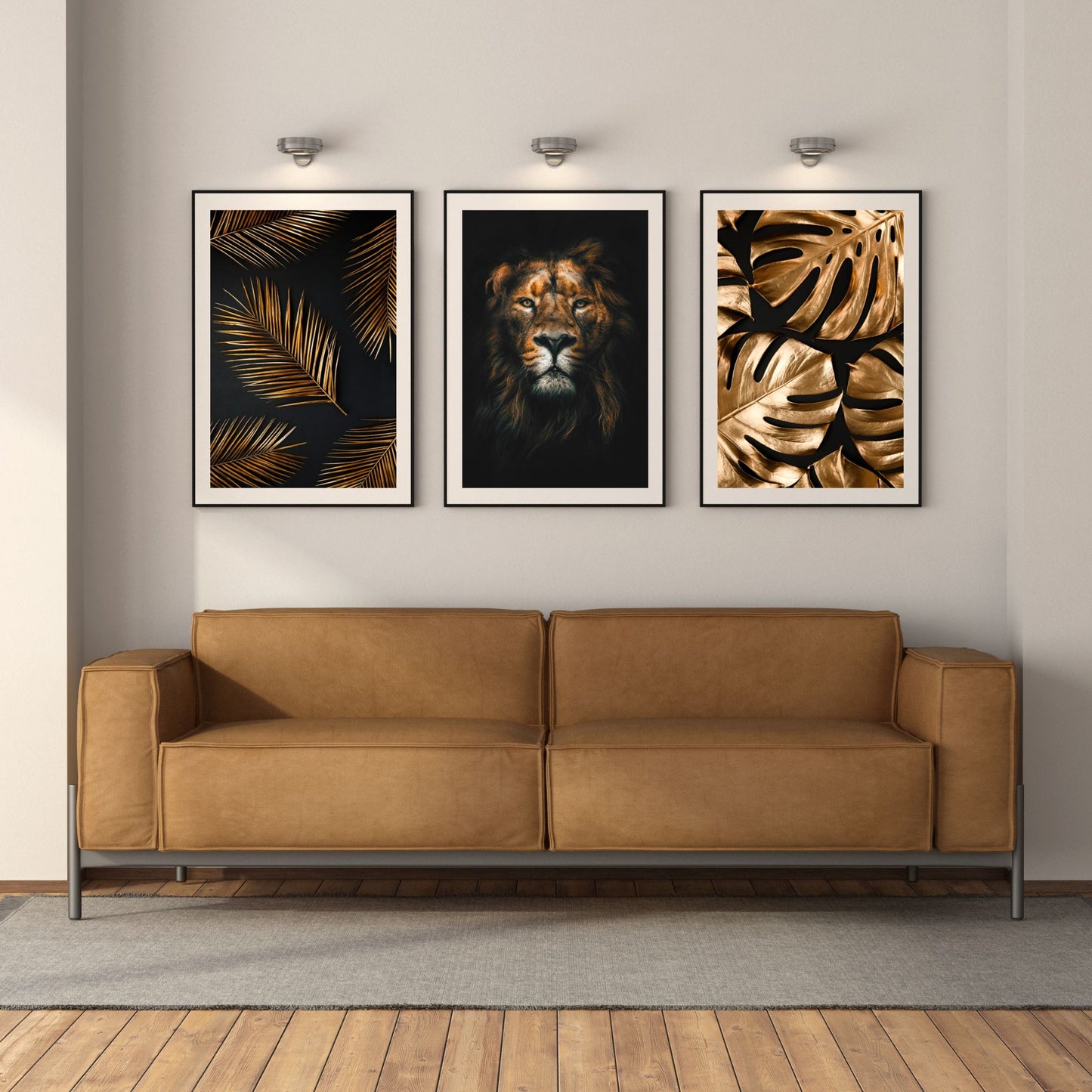 Set of 3-Lion & Golden leaves Framed Wall Art (Copy)