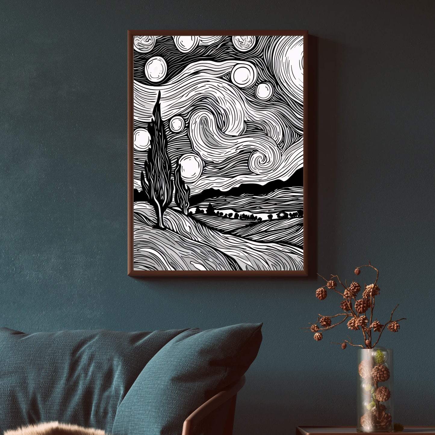 Abstract line Art Scenery Framed Wall Art