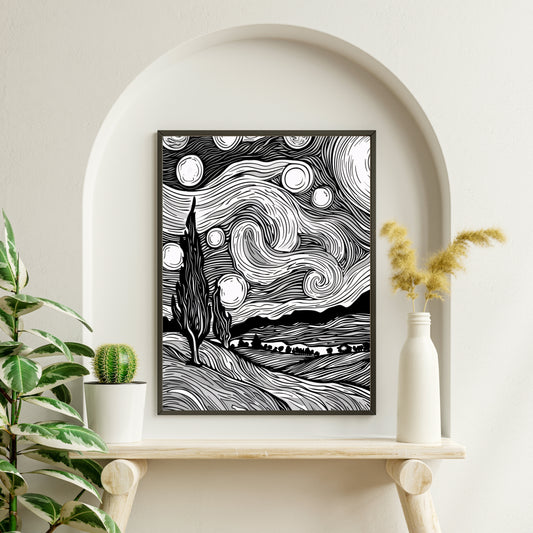 Abstract line Art Scenery Framed Wall Art