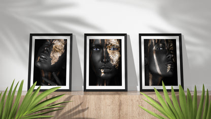 Set of 3- Black & Golden Women Framed Wall Art